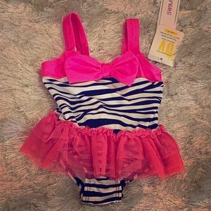 Swim Suit Black and White Zebra with Pink Tutu